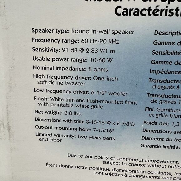 DCM Model W-6X SounDecor In-Wall White Speakers Vintage Brand New! - Picture 2 of 6